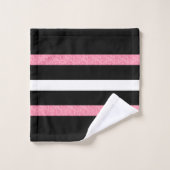 Black & White Stripes Pattern Pink Stripe Accent Badhandtuch Set (Waschlappen)