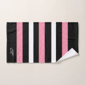 Black & White Stripes Pattern Pink Stripe Accent Badhandtuch Set (Handtuch)