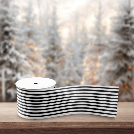 Black White Stripes Retro Minimalist Christmas Ripsband