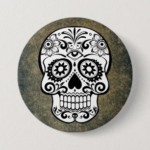Black & White Sugar Skull Slate Button