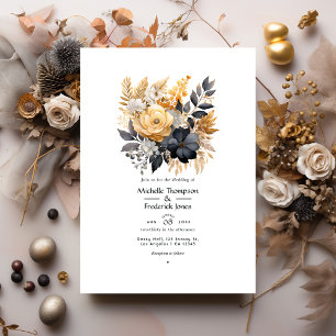 Black, White, Taupe Gold und Shimmery Gold Wedding Einladung