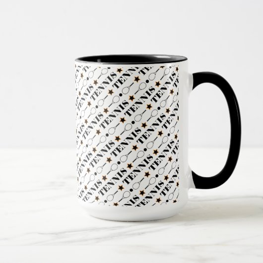 Black & White Tennis Sporttypografie Pattern Tasse (Rechts)