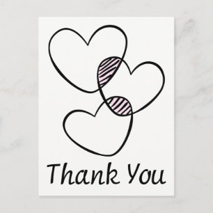 Black & White Thank You Hearts Wedding Party Postkarte