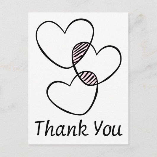 Black & White Thank You Hearts Wedding Party Postkarte (Vorderseite)