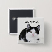 Black White Thoughtful Kitten Button (Vorne & Hinten)