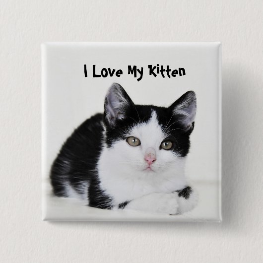 Black White Thoughtful Kitten Button (Vorderseite)