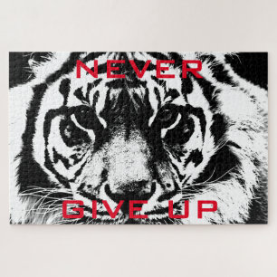 Black & White Tiger Never Give Up Motivational Puzzle