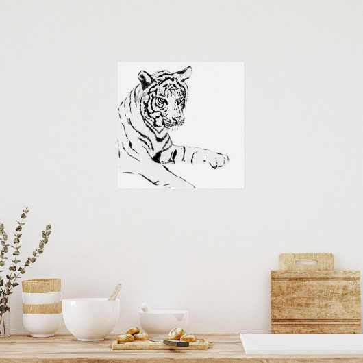 Black & White Tiger Sketch Poster (Küche)