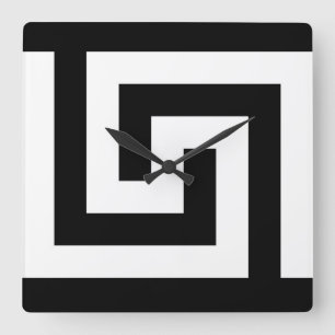 Black White Timeless Greek Key Modern Quadratische Wanduhr