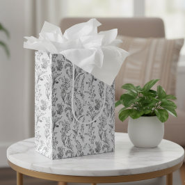 Black White Toile Elegant Floral Mittlere Geschenktüte