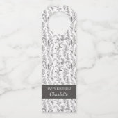 Black White Toile Floral Custom Name Gift Flaschenanhänger (Vorderseite)
