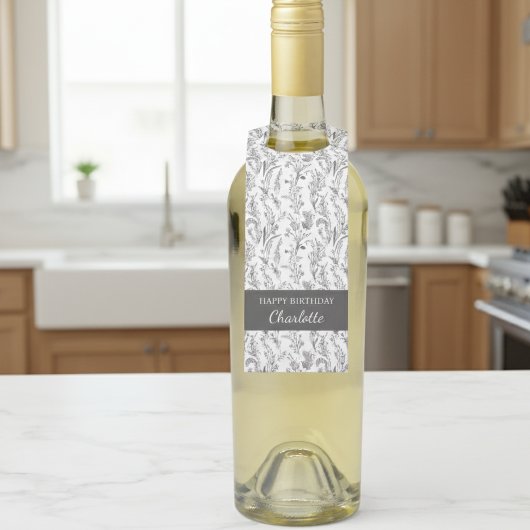 Black White Toile Floral Custom Name Gift Flaschenanhänger