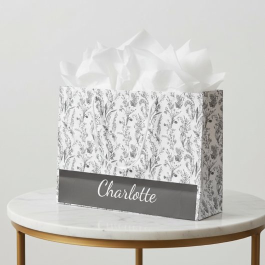 Black White Toile Floral Custom Name Große Geschenktüte