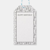 Black White Toile Floral Custom Name Monogram Gift Geschenkanhänger (Rückseite)