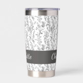 Black White Toile Floral Custom Name Thermobecher (Links)