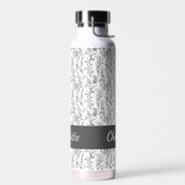 Black White Toile Floral Custom Name Trinkflasche (Links)