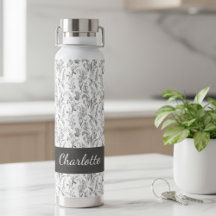 Black White Toile Floral Custom Name