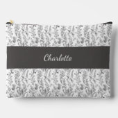 Black White Toile Floral Custom Name Zubehörtasche (Vorderseite)