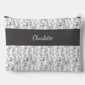 Black White Toile Floral Custom Name Zubehörtasche (Rückseite)
