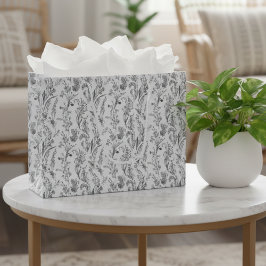 Black White Toile Floral Elegant Große Geschenktüte