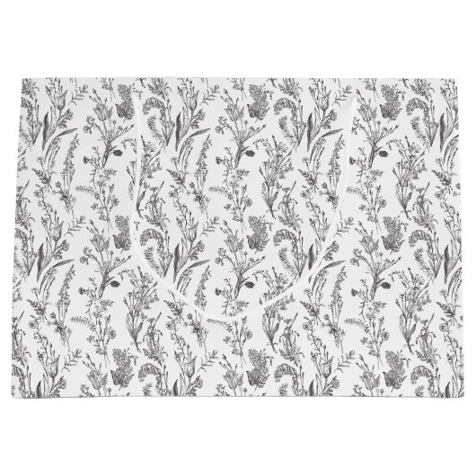 Black White Toile Floral Elegant Große Geschenktüte (Vorderseite)