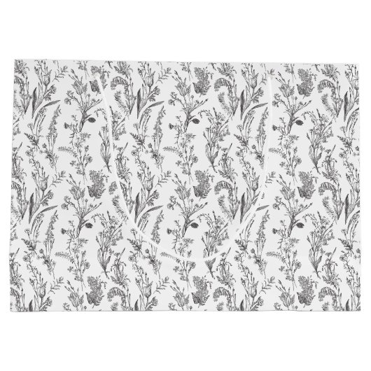 Black White Toile Floral Elegant Große Geschenktüte (Rückseite)