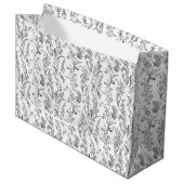Black White Toile Floral Elegant Große Geschenktüte (Vorderseite Schrägansicht)