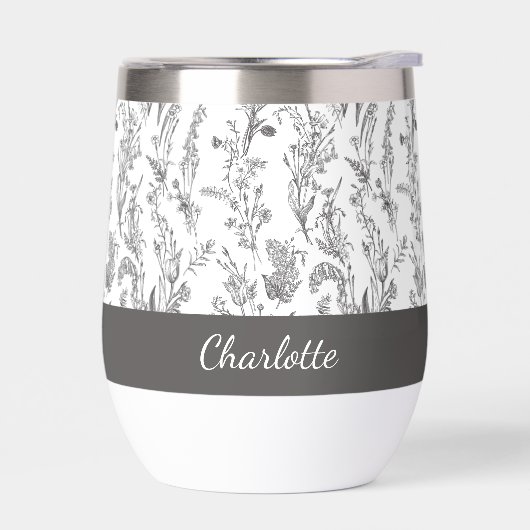Black White Toile Floral Pattern Custom Name (Links)