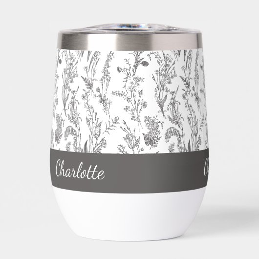 Black White Toile Floral Pattern Custom Name (Vorderseite)