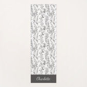 Black White Toile Floral Pattern Custom Name Yogamatte (Vorderseite)