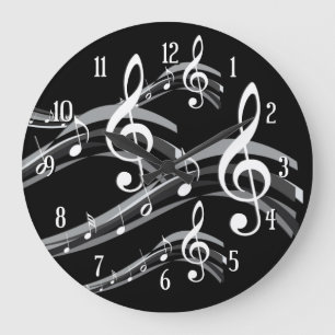 Black & White Treble Clef Große Wanduhr
