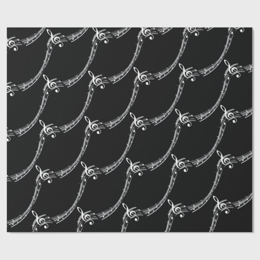 Black & White Treble Schlüssel Geschenkpapier (Flach)