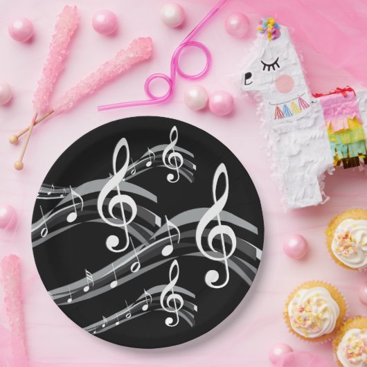 Black & White Treble Schlüssel Pappteller (Party)