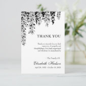 Black White Tree Branch Bereavement Funeral Dankeskarte (Stehend Vorderseite)