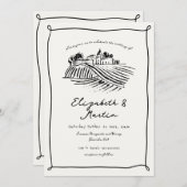 Black & White Trendy Hand Drawn Weinberg Hochzeit Einladung (Vorne/Hinten)