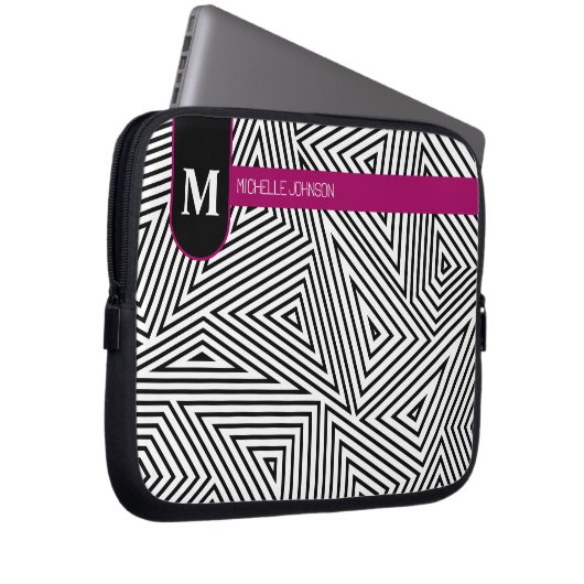 Black White Triangle Pattern Laptop Case (Vorne Rechts)