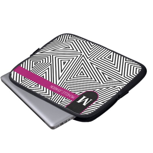 Black White Triangle Pattern Laptop Case (Vorne Knopf)