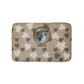 Black White Tribal Art Sea Turtles Custom Photo Badematte (Vorderseite)