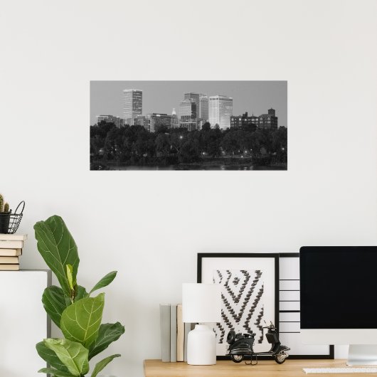 Black & White Tulsa Skyline Poster (Heimbüro)
