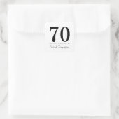 Black White Typography Seventy 70th Birthday Quadratischer Aufkleber (Tasche)