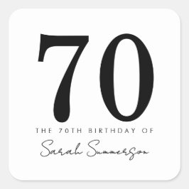 Black White Typography Seventy 70th Birthday Quadratischer Aufkleber
