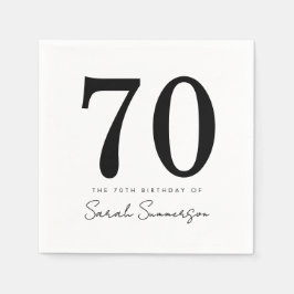 Black White Typography Seventy Name 70th Birthday Serviette