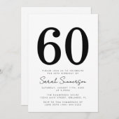 Black White Typography Sixty 60th Birthday Party Einladung (Vorne/Hinten)