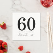 Black White Typography Sixty Name 60th Birthday Serviette (Beispiel)