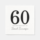Black White Typography Sixty Name 60th Birthday Serviette (Vorderseite)