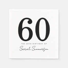 Black White Typography Sixty Name 60th Birthday Serviette