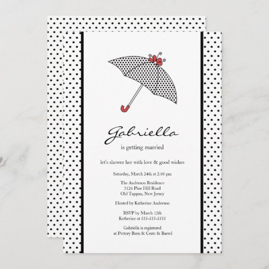 Black & White Umbrella Bridal Dusche Einladung (Vorne/Hinten)