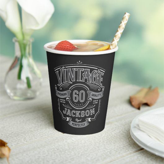 Black & White Vintage Aged To Perfection Birthday Pappbecher (In Situ)