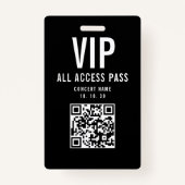 Black White VIP All Access Pass QR Code Concert Ausweis (Vorderseite)