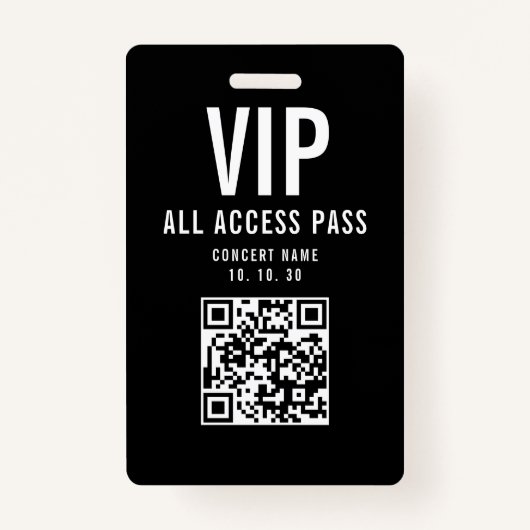 Black White VIP All Access Pass QR Code Concert Ausweis (Vorderseite)